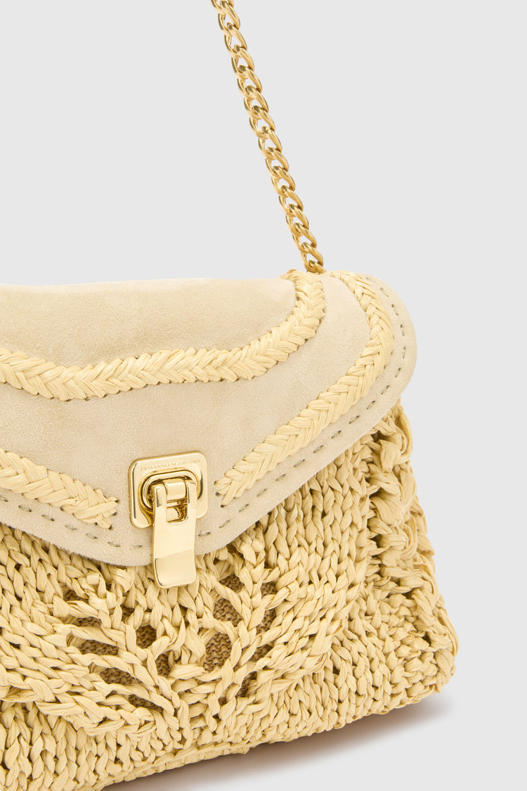 Joy shoulder bag in raffia and suede