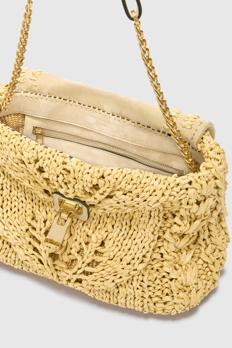 Joy shoulder bag in raffia and suede