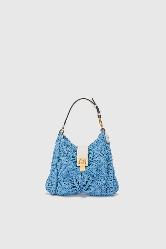 Mini Clio bag in powder blue raffia