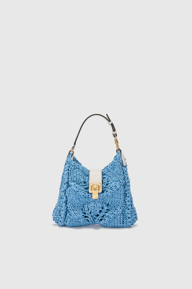 Mini Clio bag in powder blue raffia