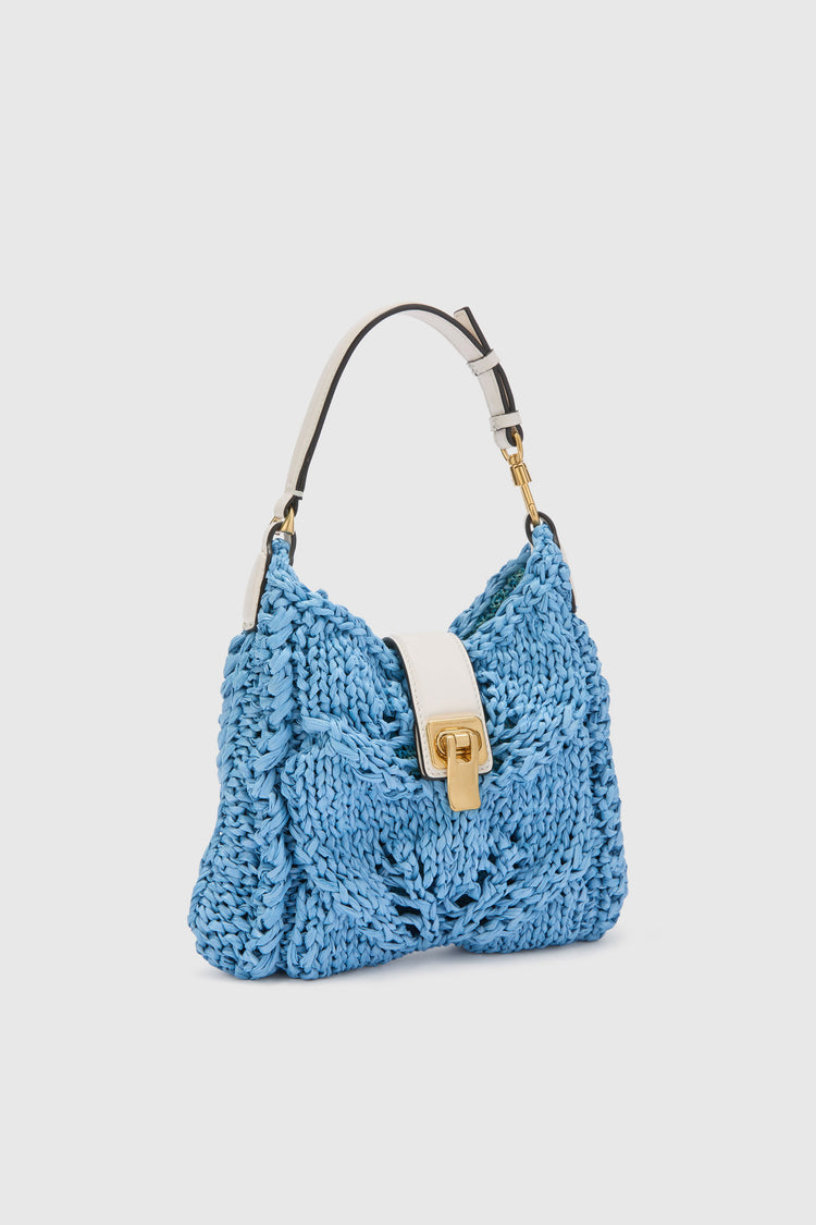Mini Clio bag in powder blue raffia