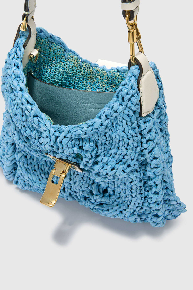 Mini hobo bag in powder blue raffia