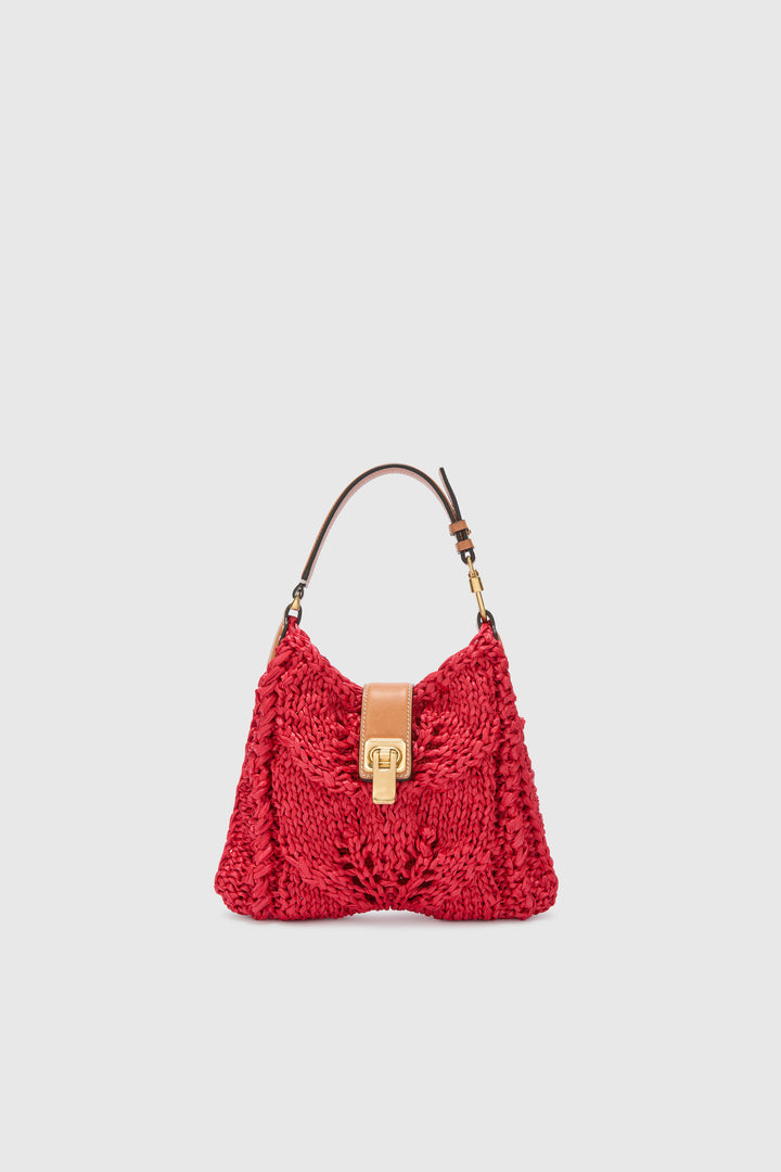 Mini hobo bag in red raffia