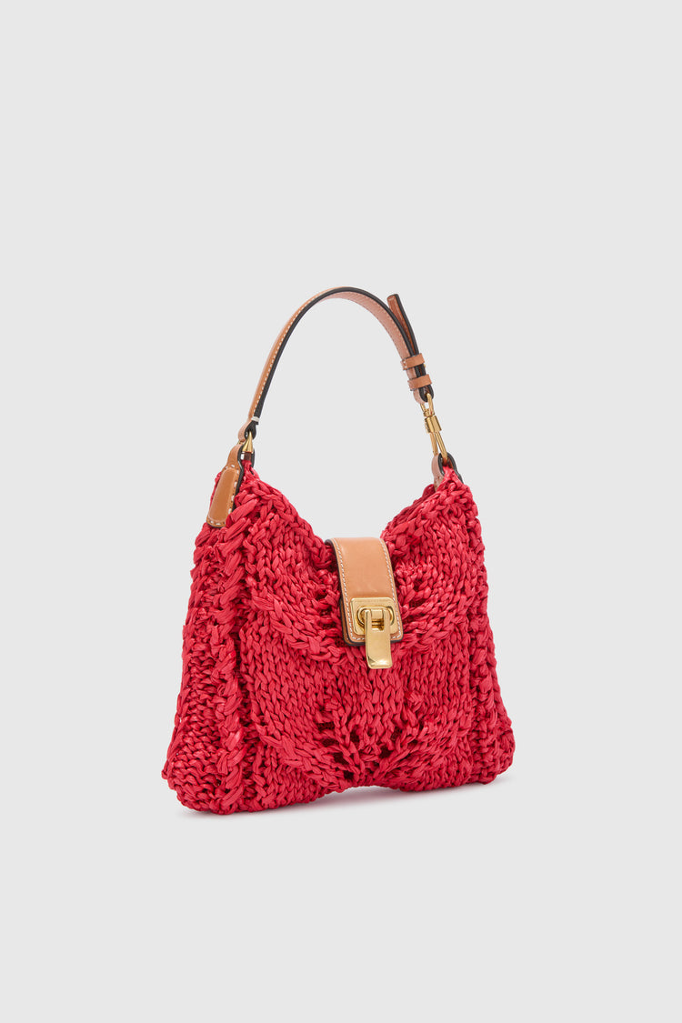 Mini hobo bag in red raffia