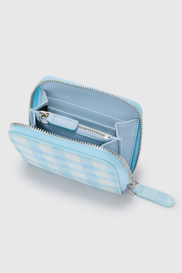 Portafogli ziparound piccolo in camoscio stampato vichy