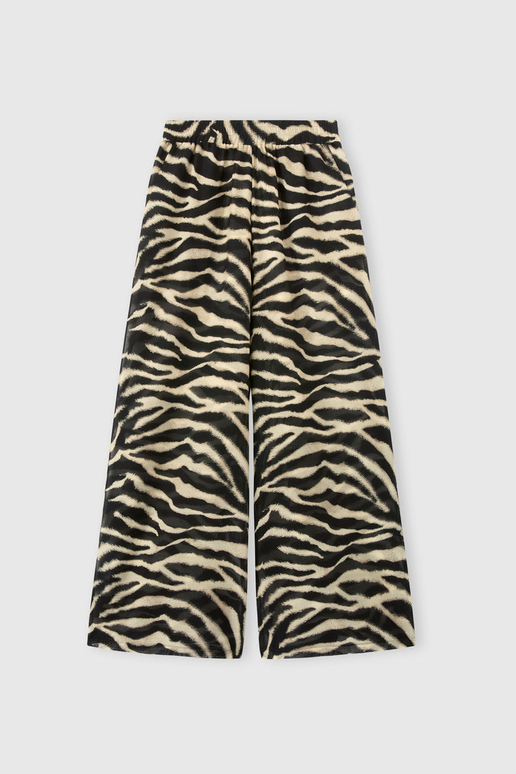 Zebra-print cotton and silk palazzo trousers with drawstring waist