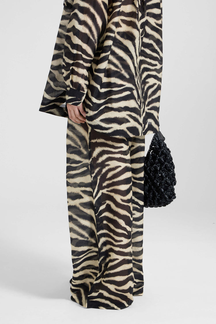Zebra-print cotton and silk palazzo trousers with drawstring waist