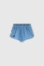 Cotton chambray shorts with hand-embroidered lace inserts