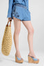 Cotton chambray shorts with hand-embroidered lace inserts