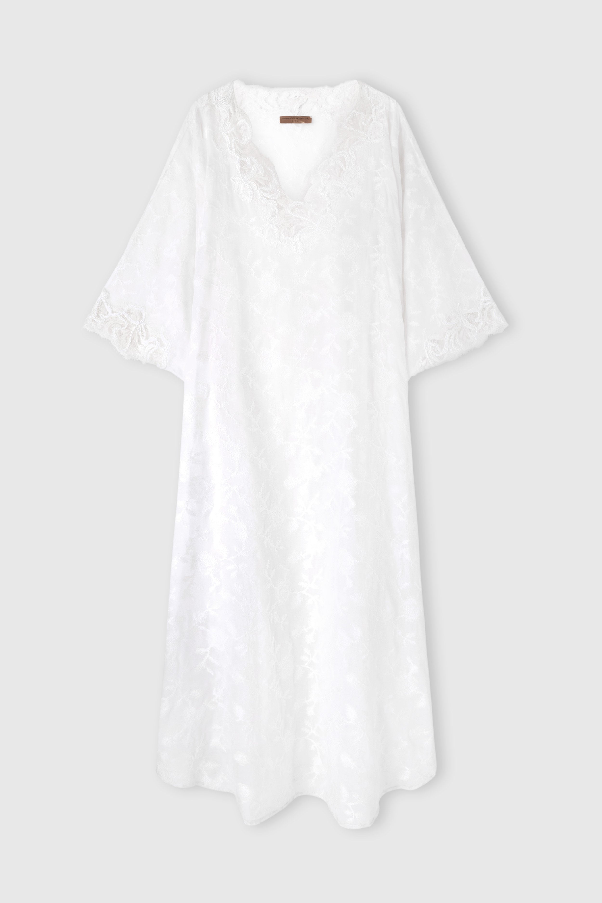 Ermanno Scervino リネンモッズコート 48 Pure cotton voile kaftan with all-over floral embroidery