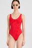 One-piece swimsuit with tulle inserts and floral embroidery