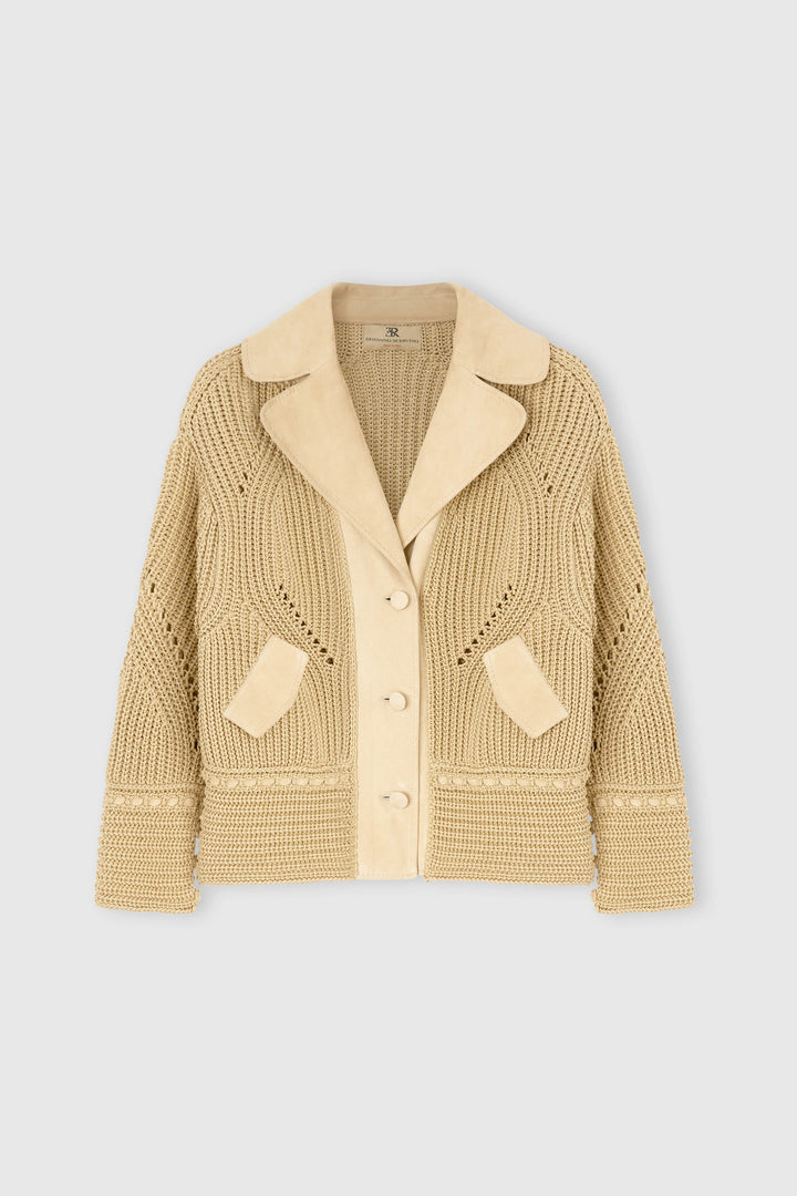 Cardigan in cotone con dettagli in pelle scamosciata