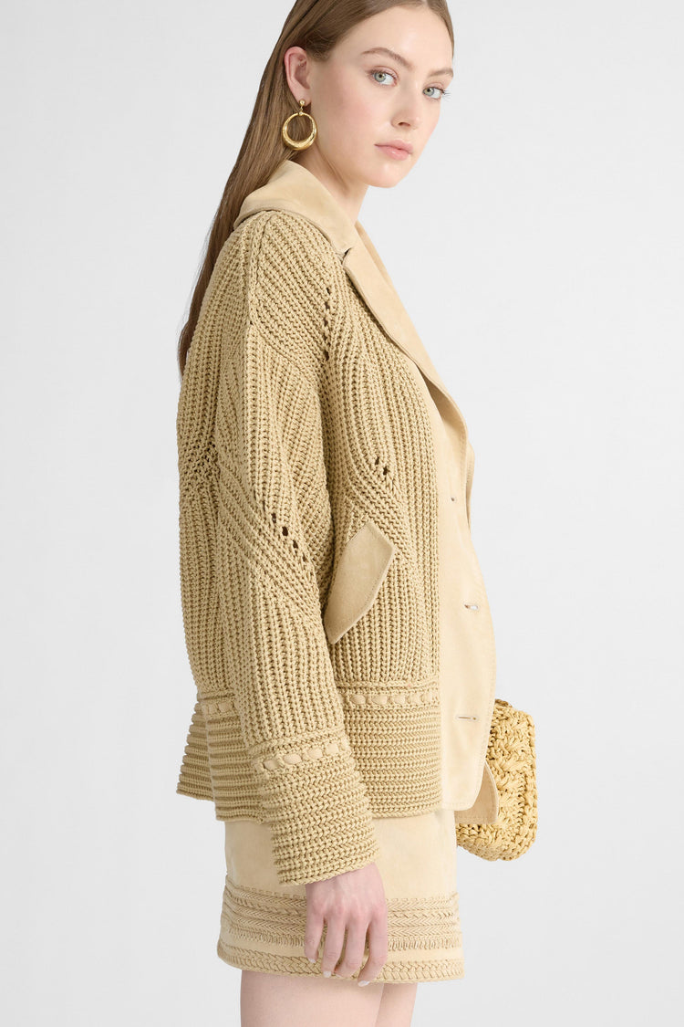 Cotton cardigan with suede leather details