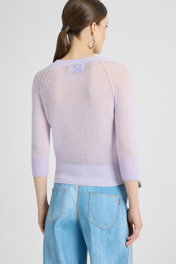 Pure cashmere sweater top with rebrodé lace