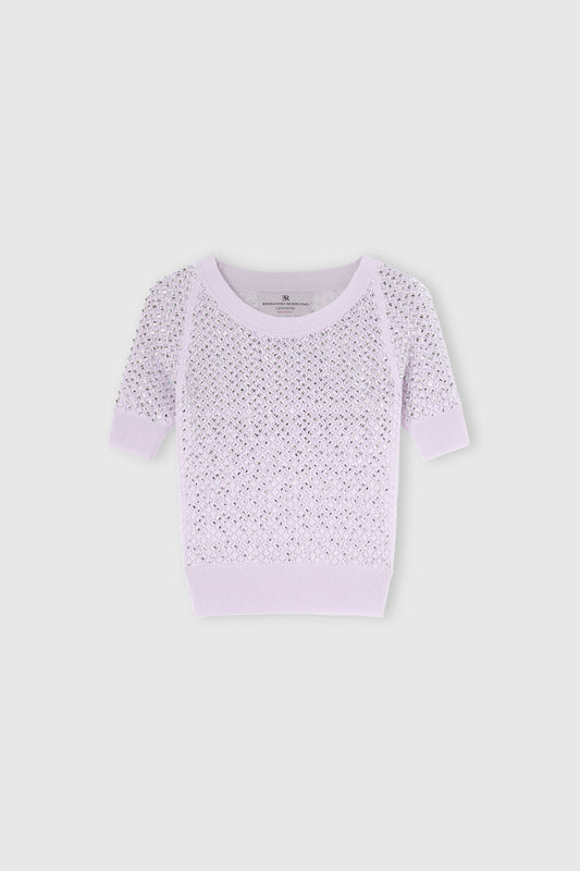 Pure cashmere sweater top with crystals