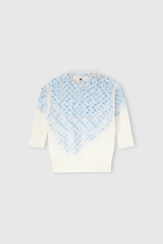 Filo di Scozia Cotton T-Shirt with Faded Micro Vichy Embroidery