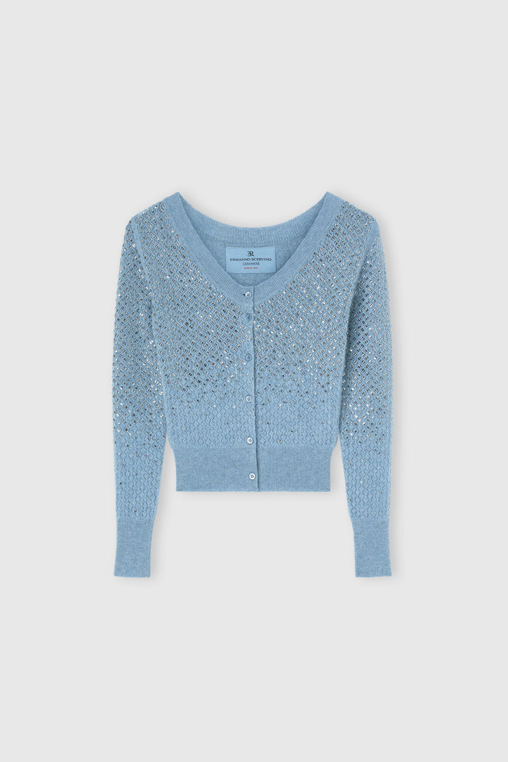Cashmere cardigan with gradient crystal appliqués