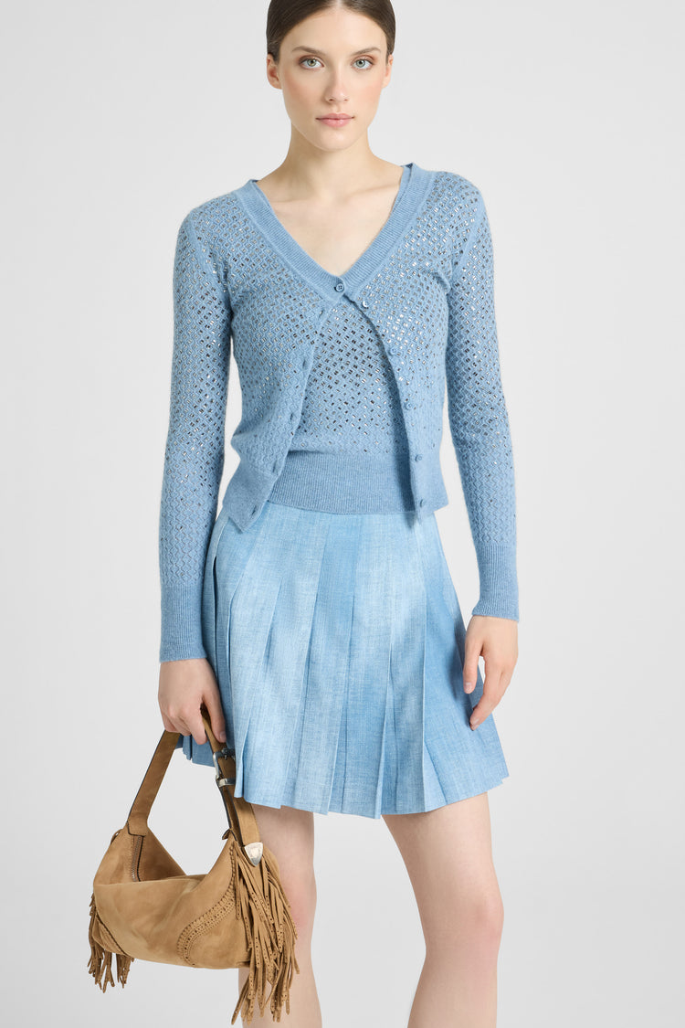 Cashmere cardigan with gradient crystal appliqués