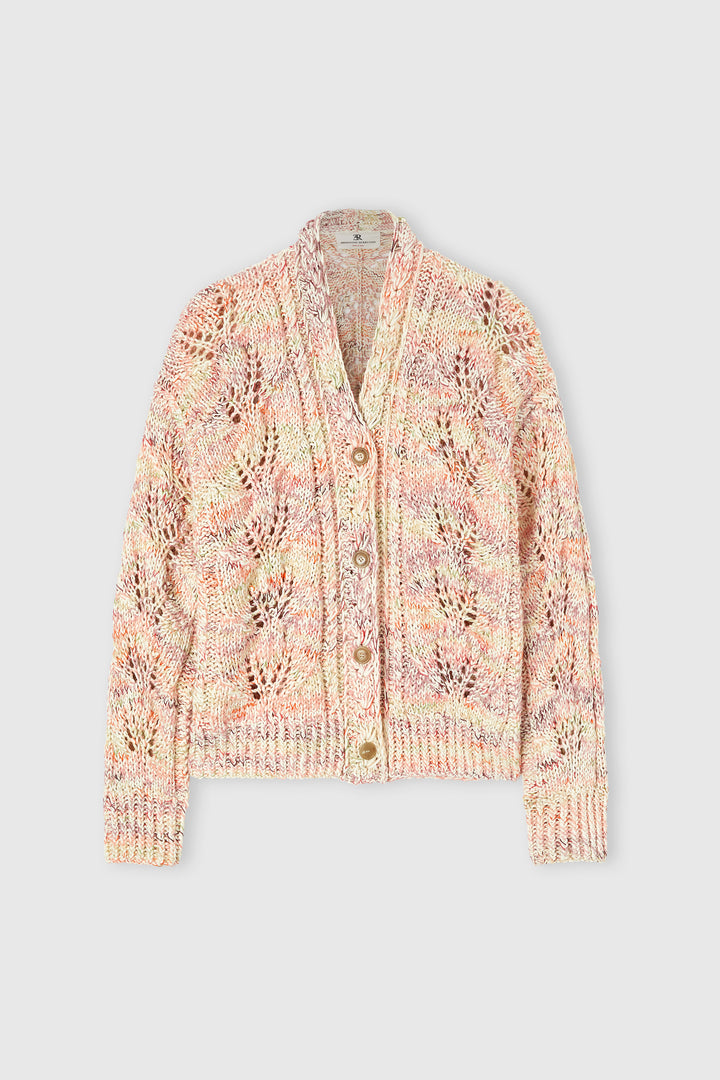 Midi Cotton Mouliné Cardigan with Interlaced Leaf Pattern