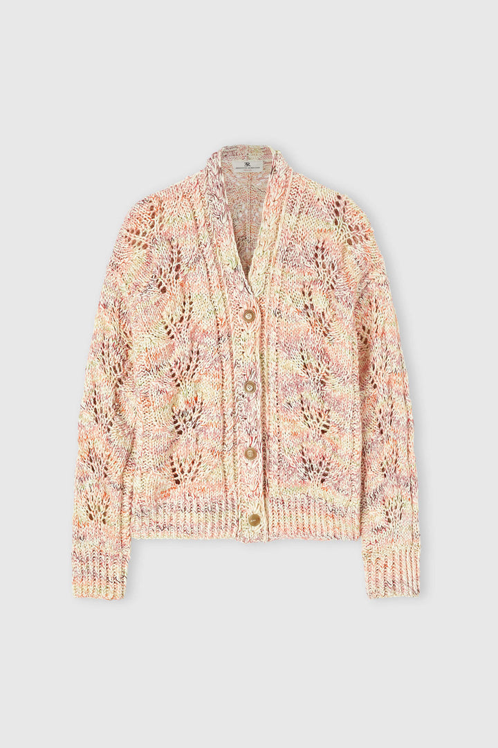 Midi Cotton Mouliné Cardigan with Interlaced Leaf Pattern