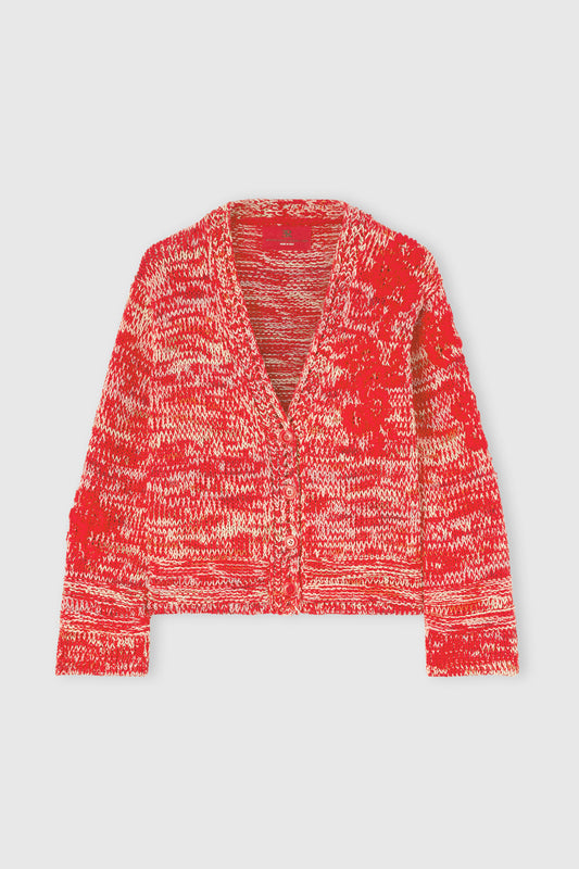 Cardigan in cotone mouliné con ricamo floreale