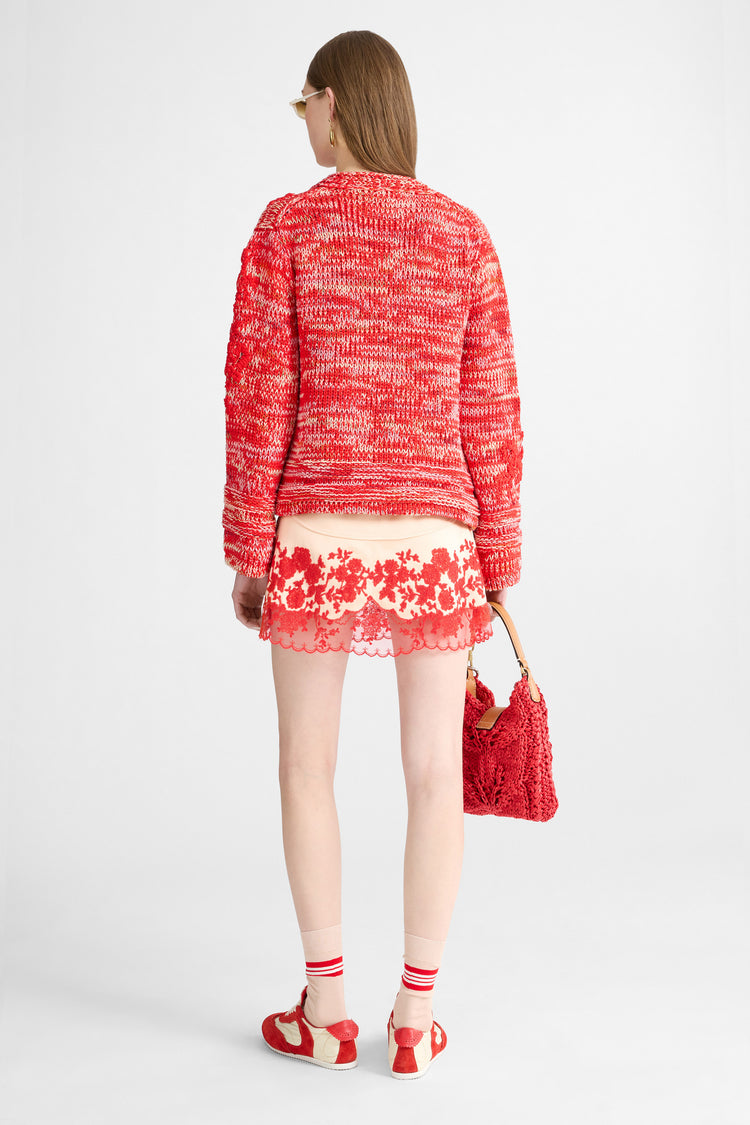 Cardigan in cotone mouliné con ricamo floreale