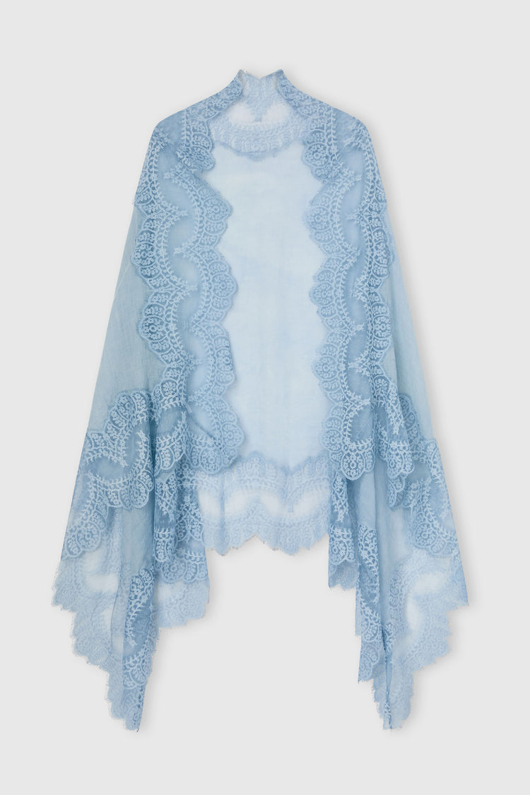 Cashmere stole with rebrodé lace