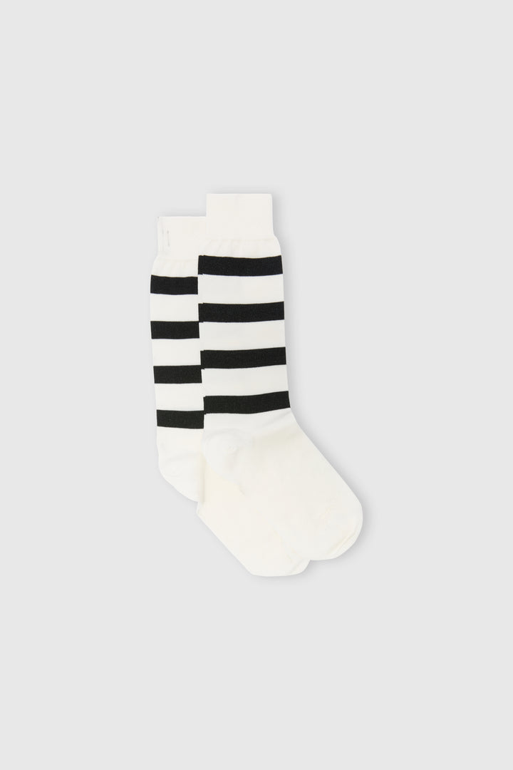 High cotton socks with bold black stripes