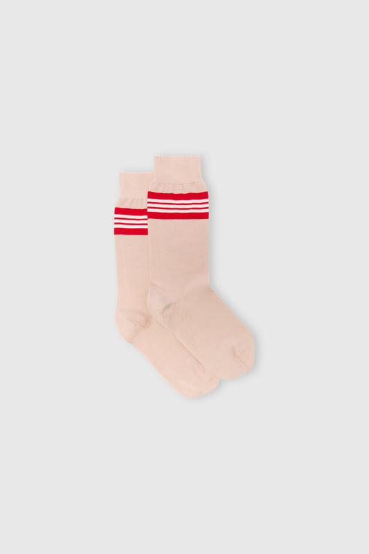 Pink high cotton socks with contrast micro stripes