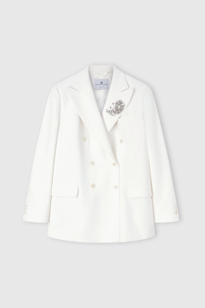 Double-breasted cadì viscose jacket with daisy brooch