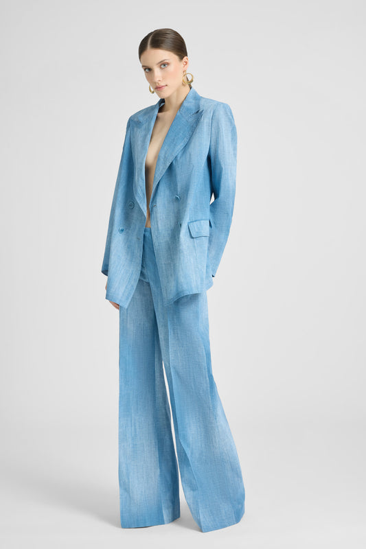 Veste croisée en chiffon effet soie, imprimé jeans