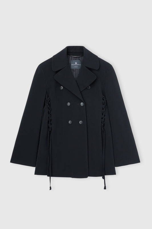 Double-breasted cadì viscose jacket with guepierre details