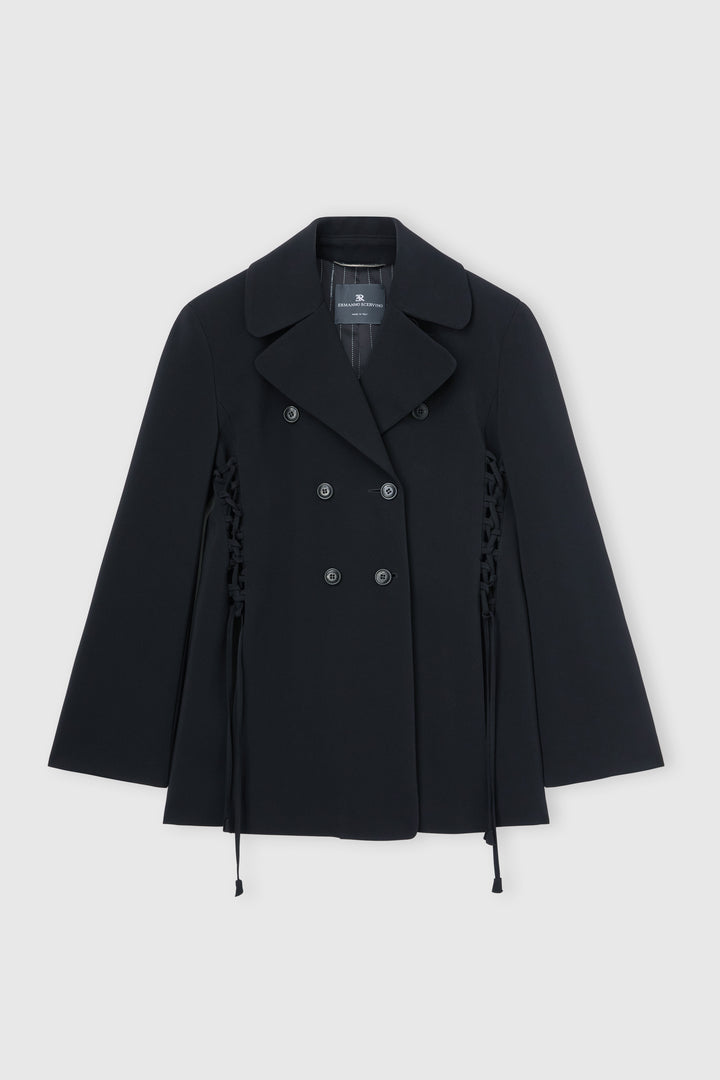 Double-breasted cadì viscose jacket with guepierre details