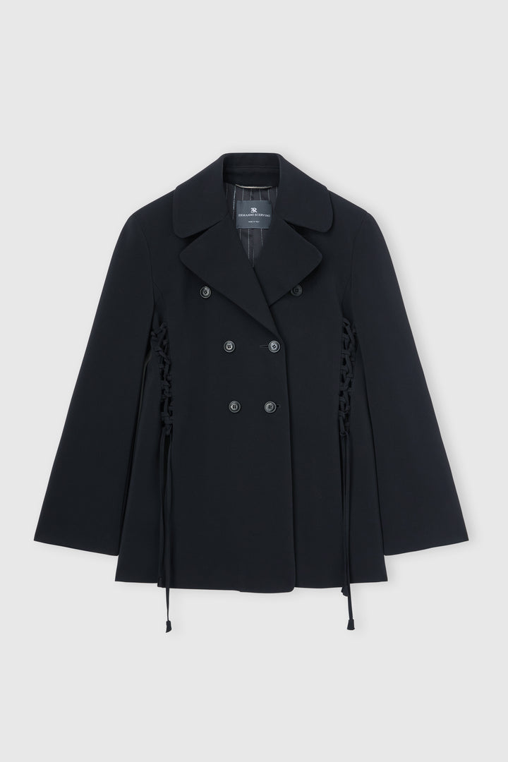 Double-breasted cadì viscose jacket with guepierre details