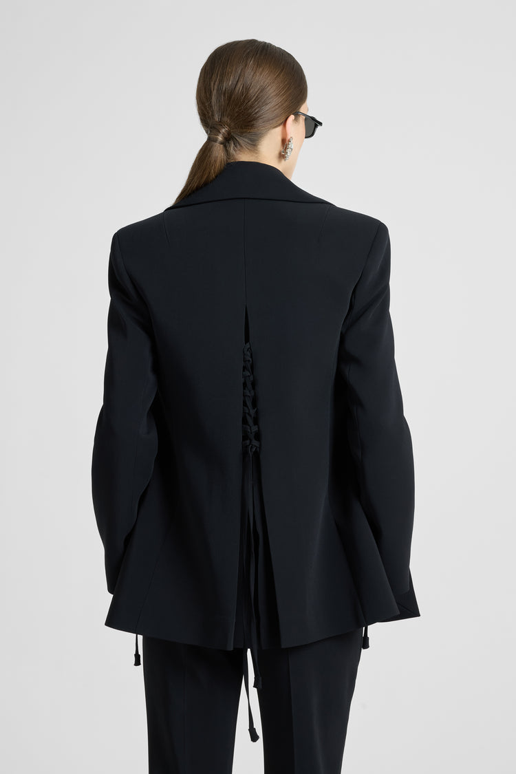 Double-breasted cadì viscose jacket with guepierre details