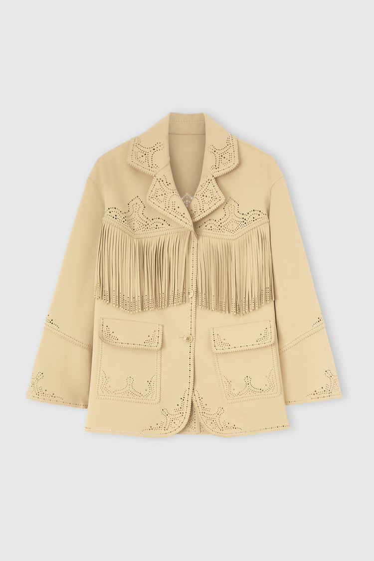 Single-breasted cadì jacket with fringes and broguing