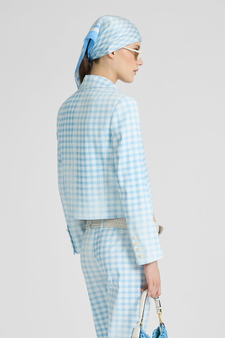 Short marocain jacket in vichy print with collar