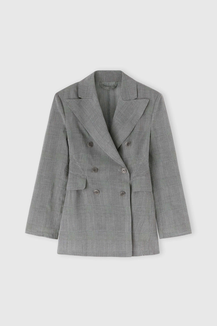 Fitted double-breasted jacket in technical georgette, sculptural model