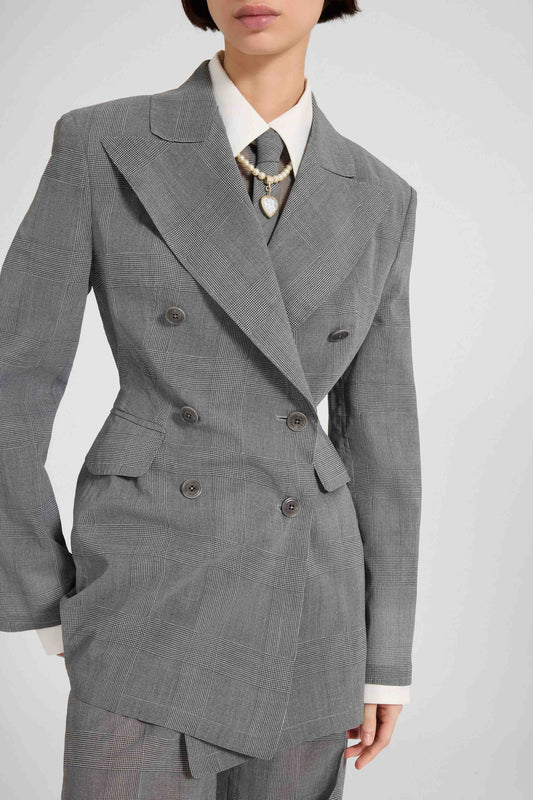 Fitted double-breasted jacket in technical georgette, sculptural model