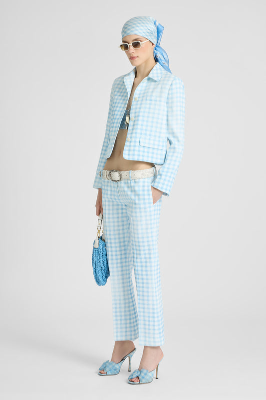 Trumpet trousers in vichy print marocain