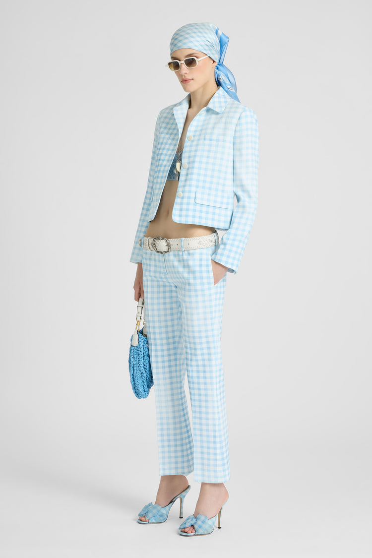 Trumpet trousers in vichy print marocain