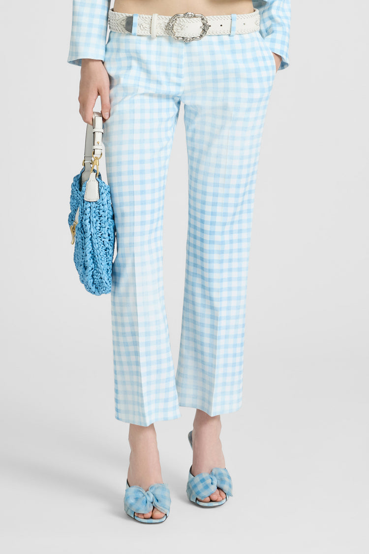 Trumpet trousers in vichy print marocain