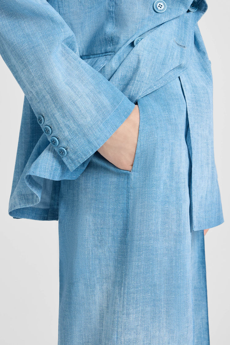 Wide-leg trousers in layered chiffon with jeans print