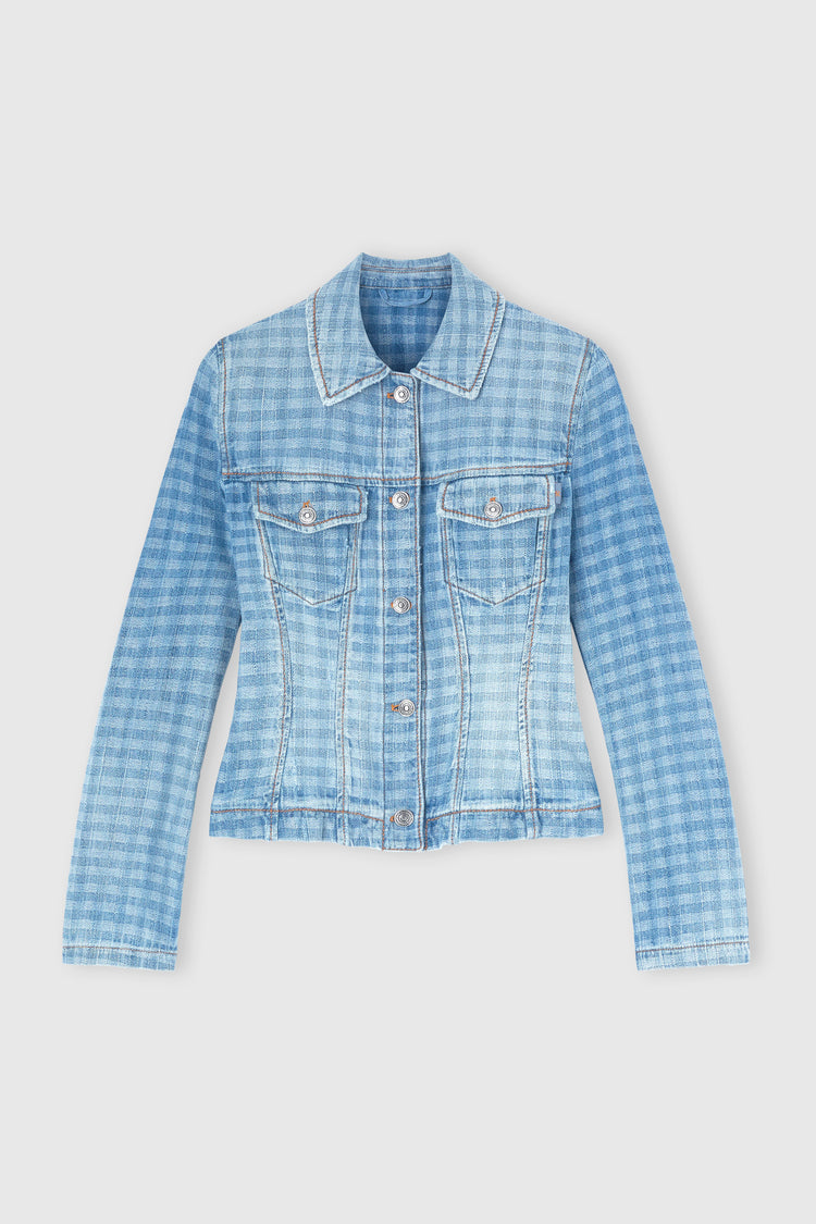 Bustier denim jacket in Vichy