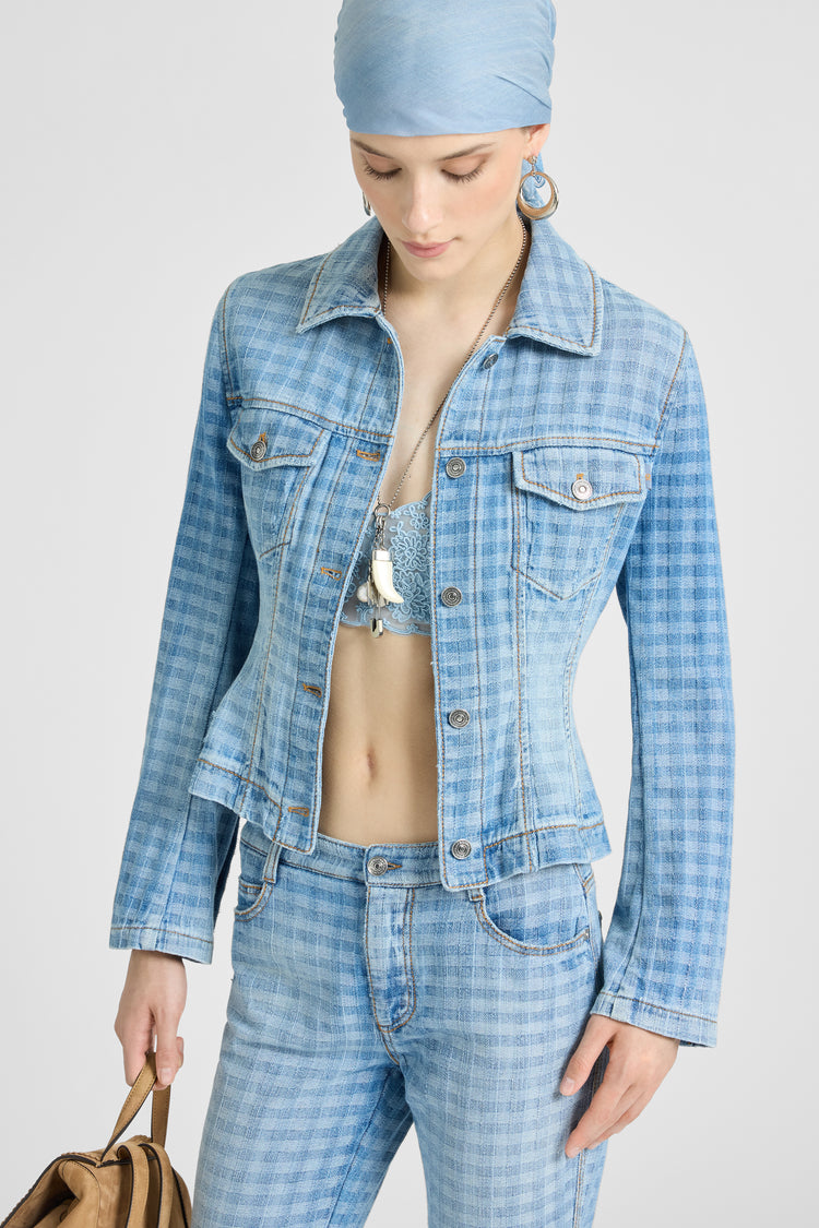 Bustier denim jacket in Vichy
