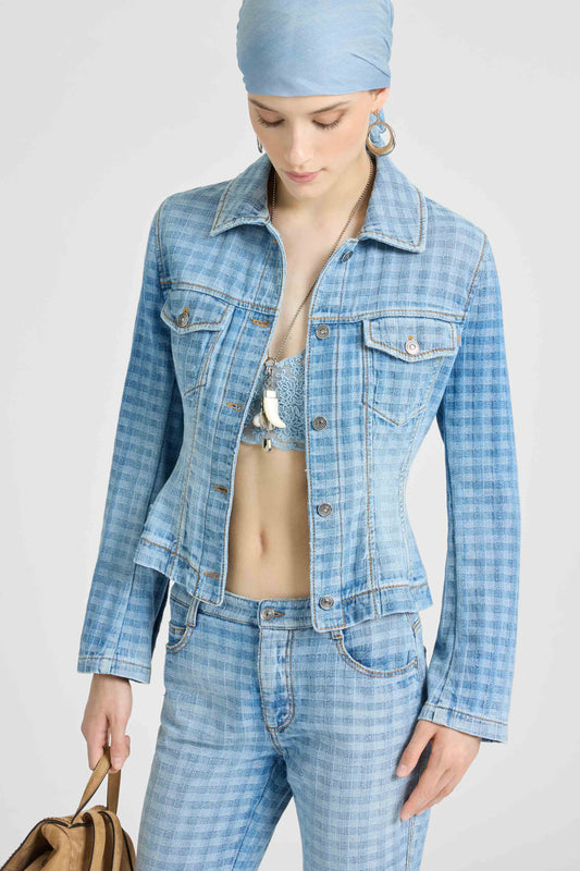 Bustier denim jacket in Vichy