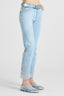 Straight-leg denim trousers with hand-applied rebrodè lace