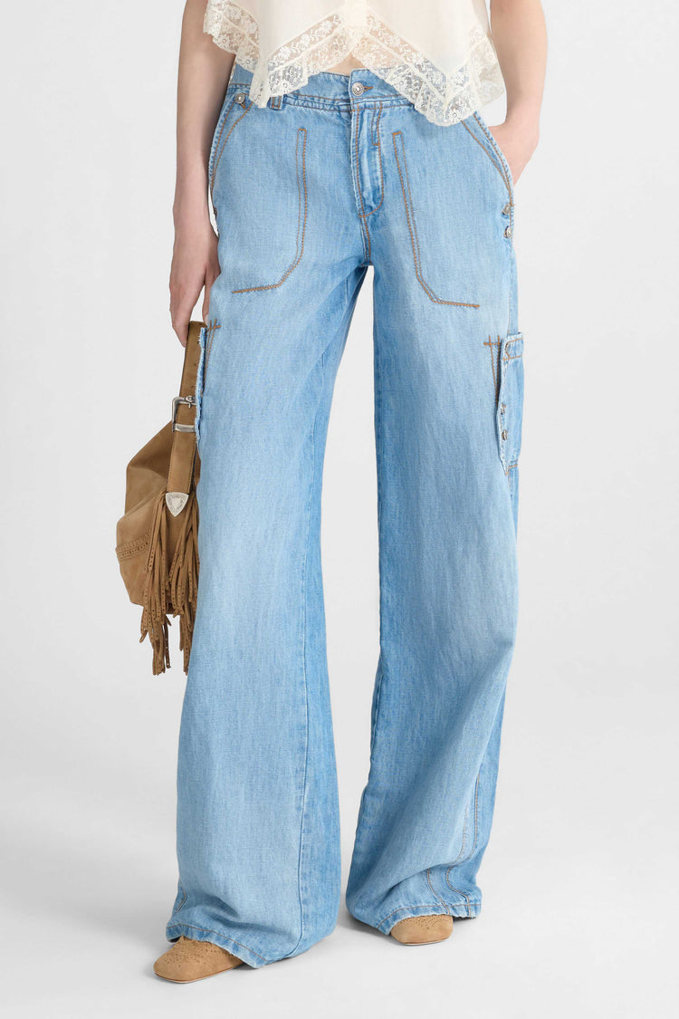 Chambray Denim Cargo Pants