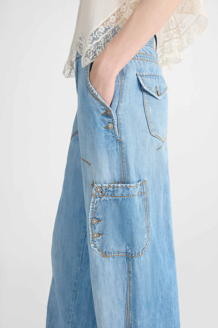 Chambray Denim Cargo Pants