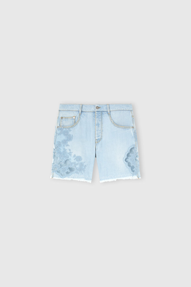 Denim Shorts with Rebrodé Lace